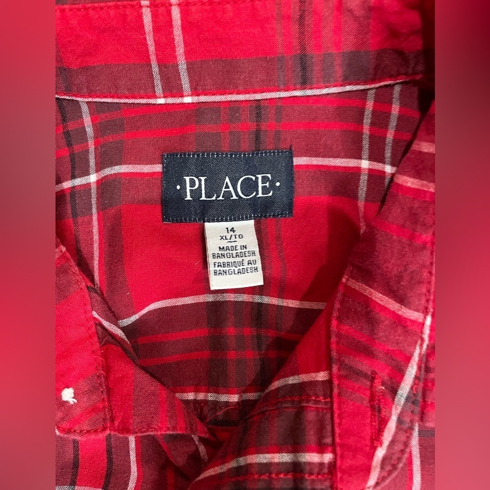 Boys Button Up Long Sleeve Lot Of 2- Red Plaid/ Grey Flannel Size 14 XL - Picture 3 of 7